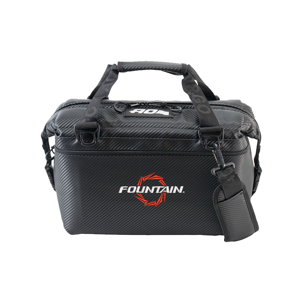 Fountain Powerboats AO Carbon Black Soft Cooler 12 Red Logo