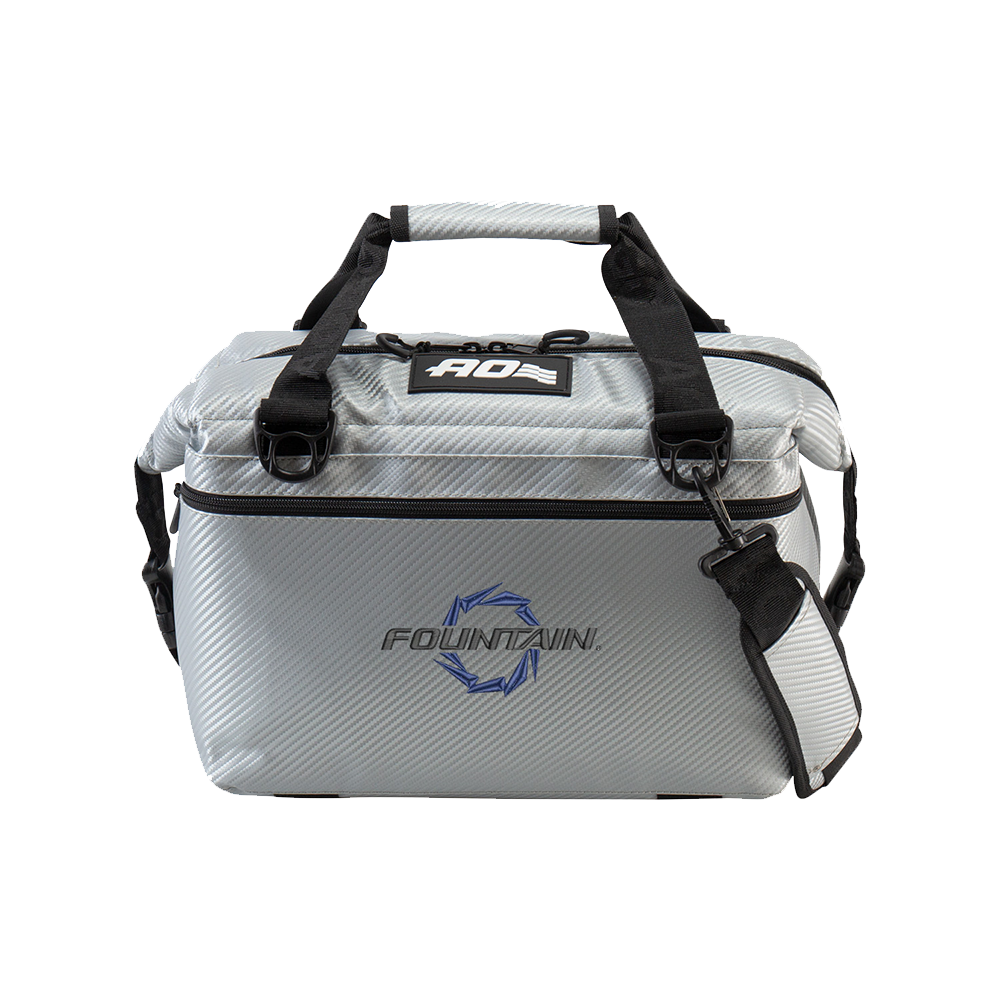 Fountain Powerboats AO Carbon Silver Soft Cooler 12 Blue Logo