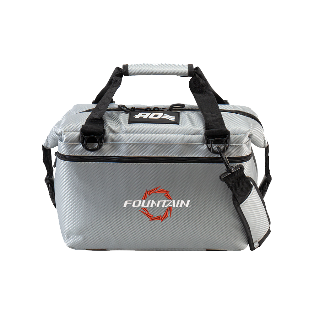 Fountain Powerboats AO Carbon Silver Soft Cooler 12 Red Logo