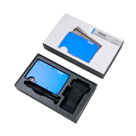 Ridge Wallet High Dive Blue Aluminum With Cash Strap And Money Clip